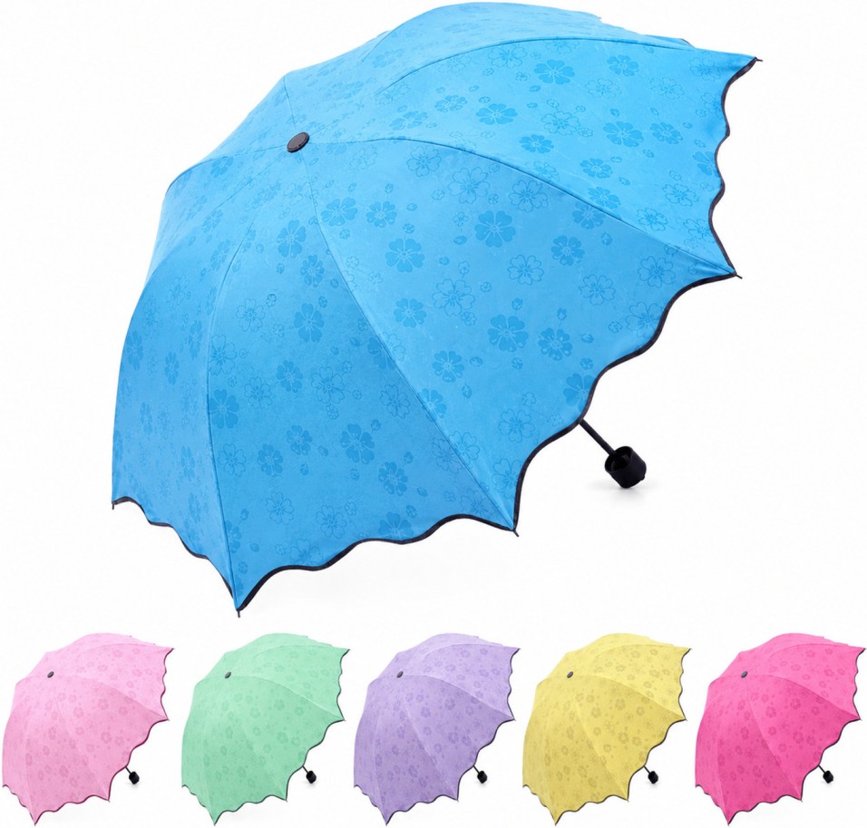 Magic Umbrella Color Changing Flower Print 3 Fold Rain & Sun