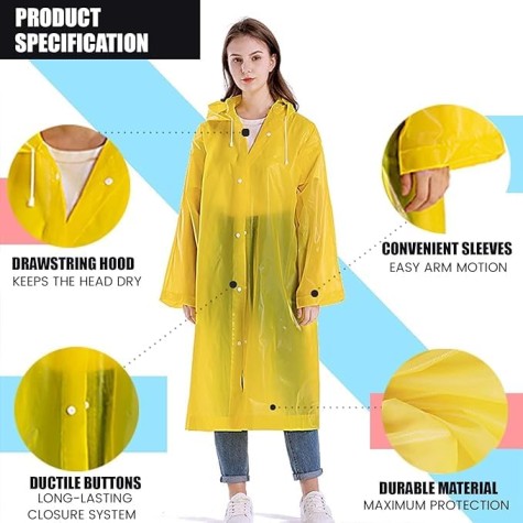 EVA Waterproof Rain Coat Hooded Universal Outdoor Water Resistant Portable Suit for Men Women, Boys & Girls