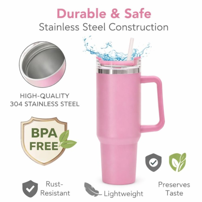 1200ml Insulated Tumbler with Lid and Straw, Stainless Steel, Double Wall Vacuum, Anti-Skid Handle, Cream (Multi Color)