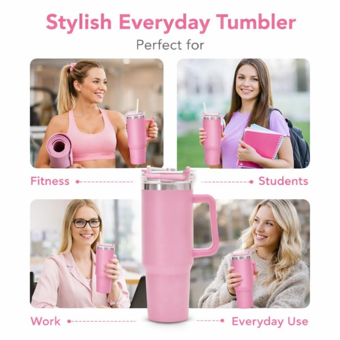 1200ml Insulated Tumbler with Lid and Straw, Stainless Steel, Double Wall Vacuum, Anti-Skid Handle, Cream (Multi Color)
