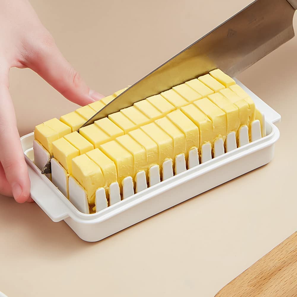 Butter Storage Box with Slicer - Airtight Plastic Butter Keeper Dish with Transparent Lid for Fridge, Easy Slice