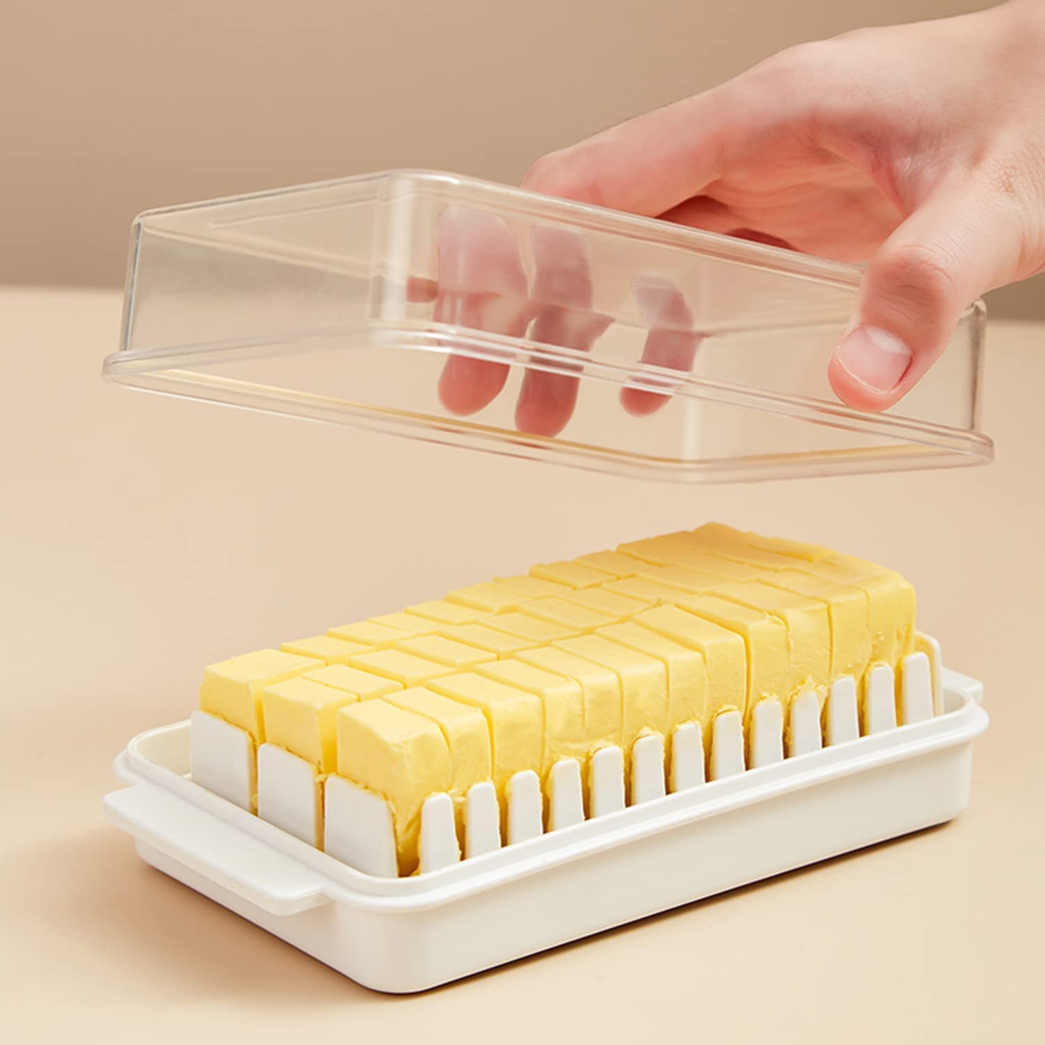 Buy Butter Storage Box with Slicer - Airtight Plastic Butter Keeper Dish with Transparent Lid for Fridge, Easy Slice Online at Dmark