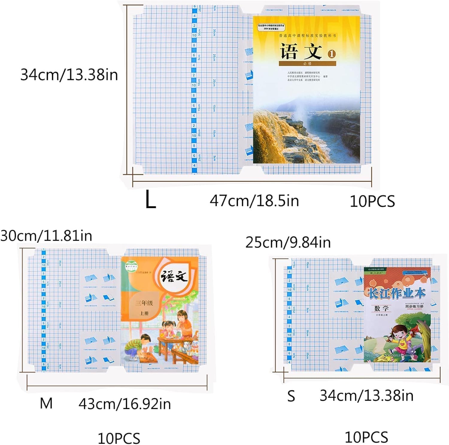 Transparent Self-Adhesive Book Cover Film – 30 Sheets (10 Each of 3 Sizes) | Waterproof Paper Sticker for Book Protection Textbook Covering Office Use | Easy-to-Apply Book Binding Sheets