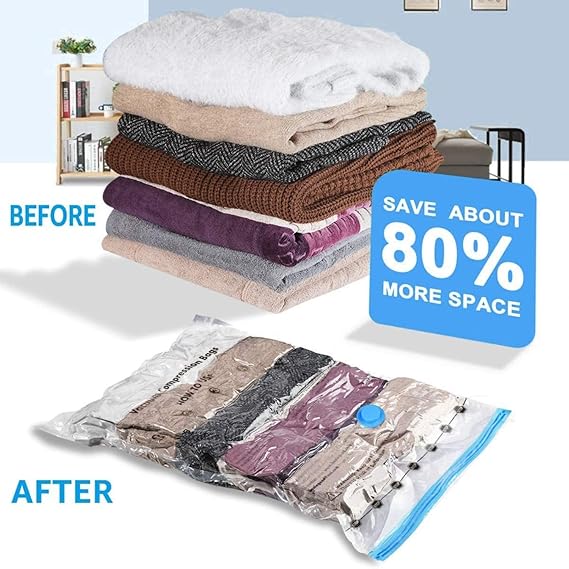 Vacuum Storage Bags for Clothes with Hand Pump – 5-Pack Space Saver Bags