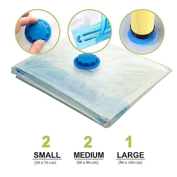 Vacuum Storage Bags for Clothes with Hand Pump – 5-Pack Space Saver Bags