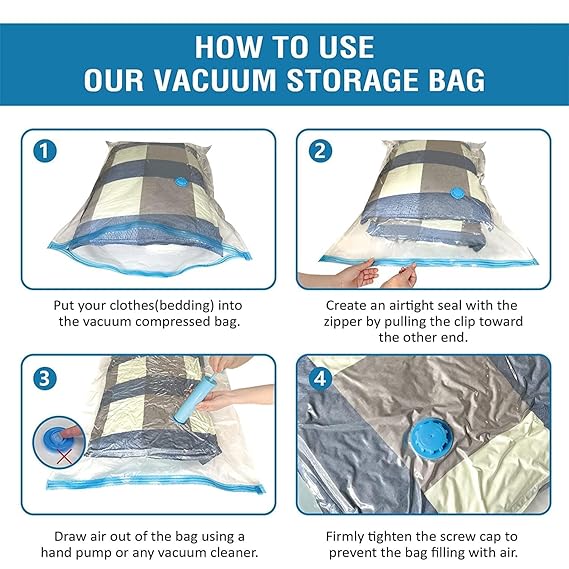Vacuum Storage Bags for Clothes with Hand Pump – 5-Pack Space Saver Bags