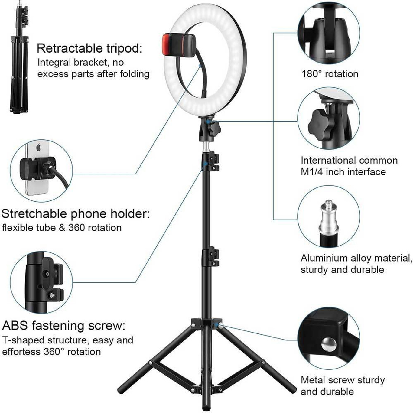 Tripod, 12 Inches Ring Light with Stand, 85 Inch Foldable Tripod, 3 Colour Switch Mode, Ring Light with USB for Studio, YouTube, Video Shoot Live Stream Makeup Compatible with iPhone, Smartphone