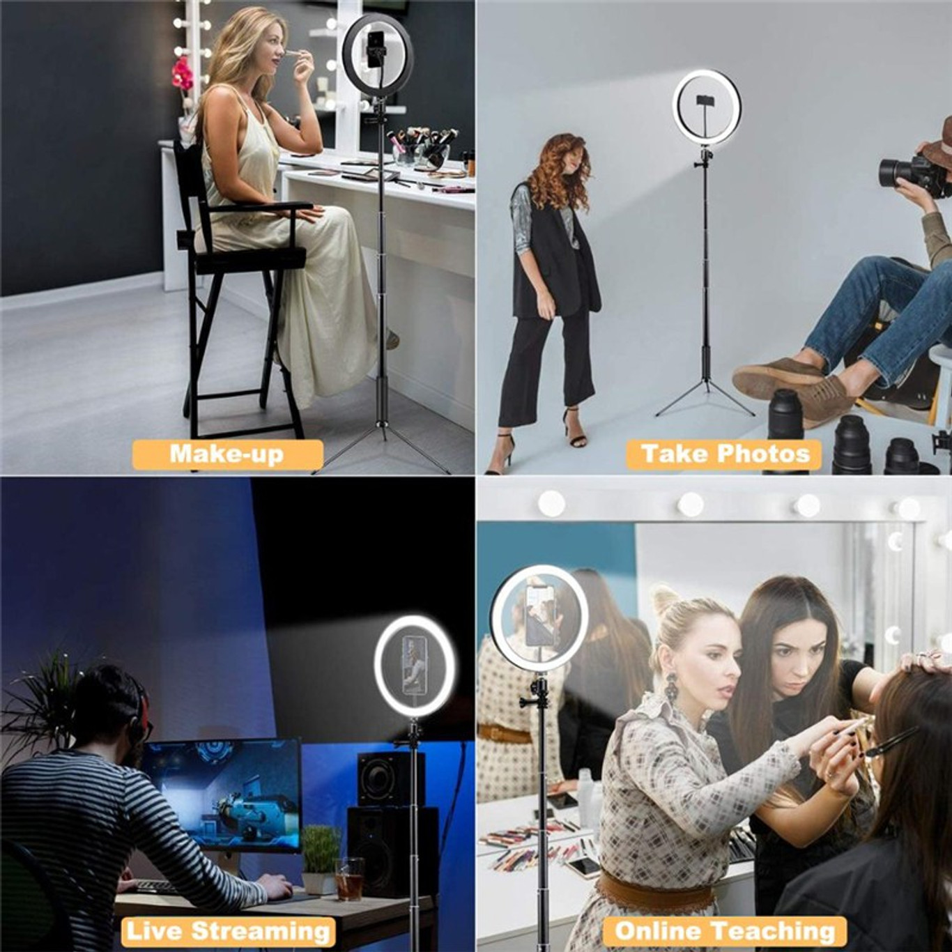 Tripod, 12 Inches Ring Light with Stand, 85 Inch Foldable Tripod, 3 Colour Switch Mode, Ring Light with USB for Studio, YouTube, Video Shoot Live Stream Makeup Compatible with iPhone, Smartphone
