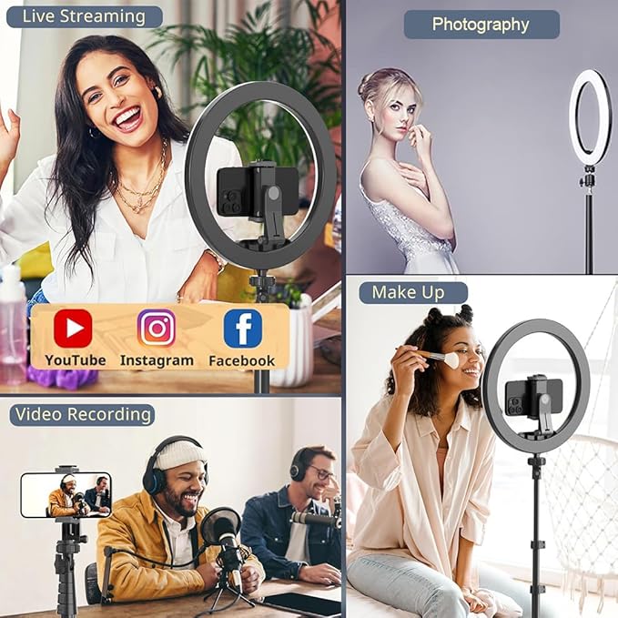 Tripod, 12 Inches Ring Light with Stand, 85 Inch Foldable Tripod, 3 Colour Switch Mode, Ring Light with USB for Studio, YouTube, Video Shoot Live Stream Makeup Compatible with iPhone, Smartphone