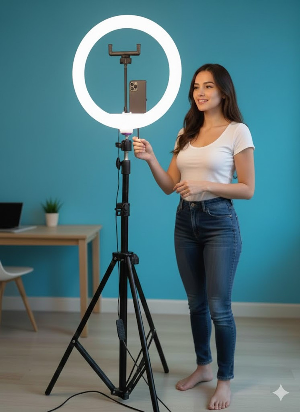 Buy Tripod, 12 Inches Ring Light with Stand, 85 Inch Foldable Tripod, 3 Colour Switch Mode, Ring Light with USB for Studio, YouTube, Video Shoot Live Stream Makeup Compatible with iPhone, Smartphone Online at Dmark