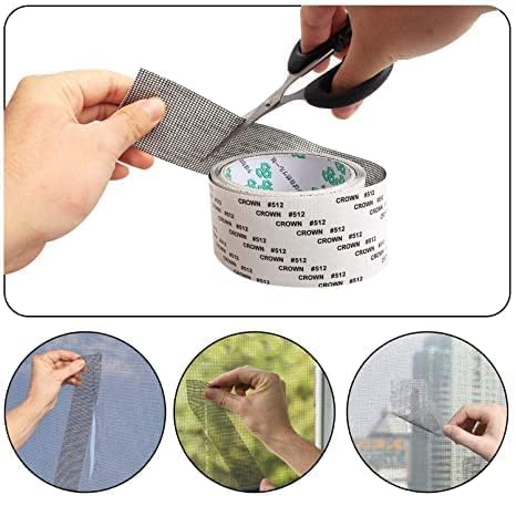 Screen Repair Kit Tape,Strong Adhesive & Waterproof Fiberglass Covering Mesh Tape for Covering Window Door Tears Holes Screen Patch Repair Kits (2M) (net Tape)