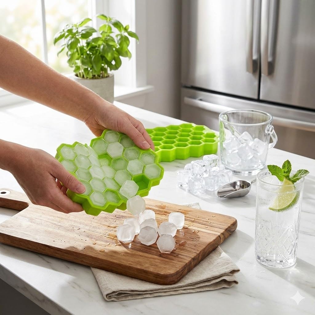 Buy Ice Cube Tray Silicone for Freezer Flexible Shape Honeycomb for Chocolate Cake Maker Mould, Chilled Drinks, Reusable Kitchen Accessories Items (Multi Color) Online at Dmark