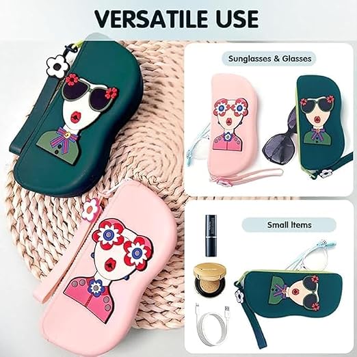 Cute Silicone Sunglass Case with Zipper & Wrist Strap – Soft Protective Glasses Holder
