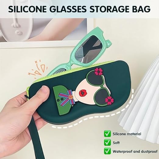 Cute Silicone Sunglass Case with Zipper & Wrist Strap – Soft Protective Glasses Holder