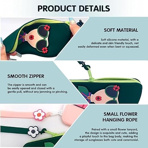 Cute Silicone Sunglass Case with Zipper & Wrist Strap – Soft Protective Glasses Holder