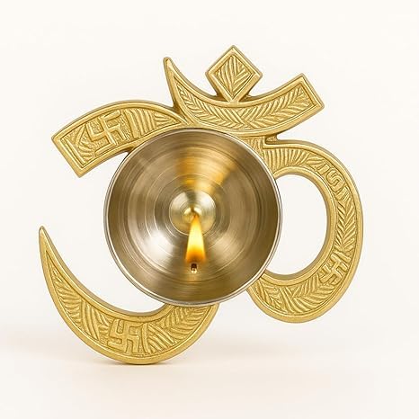 Premium OM Shaped Metal Diya with Case | Strong & Durable Decorative Diya for Diwali, Navratri & Home Mandir Decor | Pooja Essentials & Festive Gifting Item