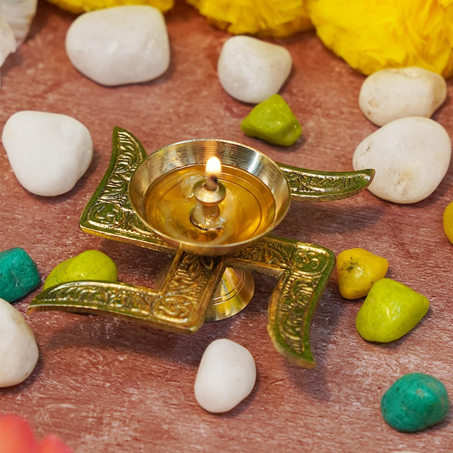  Swastik Diya with Velvet Gift Box ,Home Decor - Puja Spiritual Return Gift Set