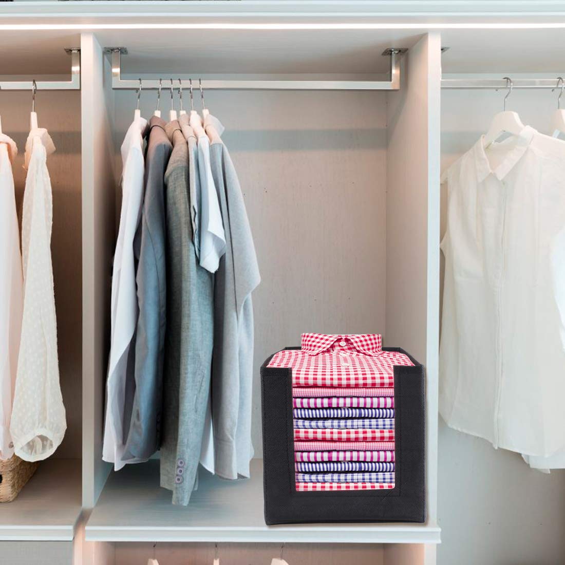 Non Woven Large Capacity Shirt Stacker/Foldable & Stackable Closet Wardrobe Cupboard Organizer/Foldable Storage Box (26cmx38x26 cm)