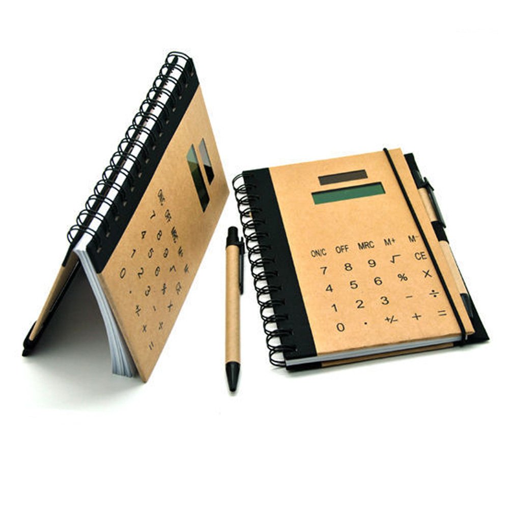Eco-Friendly Solar Powered Calculator Cardboard Diary Notebook Notepad With Cardboard Pen No Battery Needed