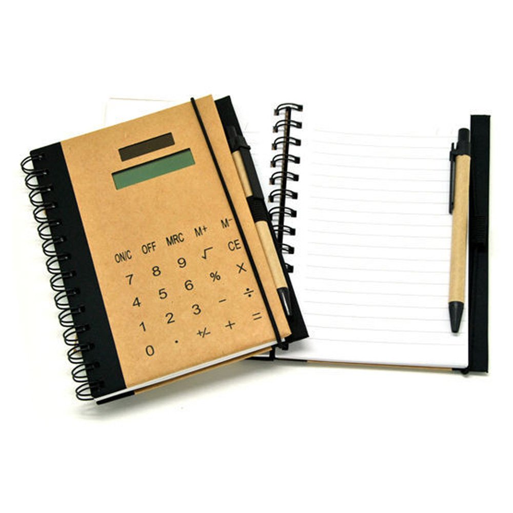 Eco-Friendly Solar Powered Calculator Cardboard Diary Notebook Notepad With Cardboard Pen No Battery Needed