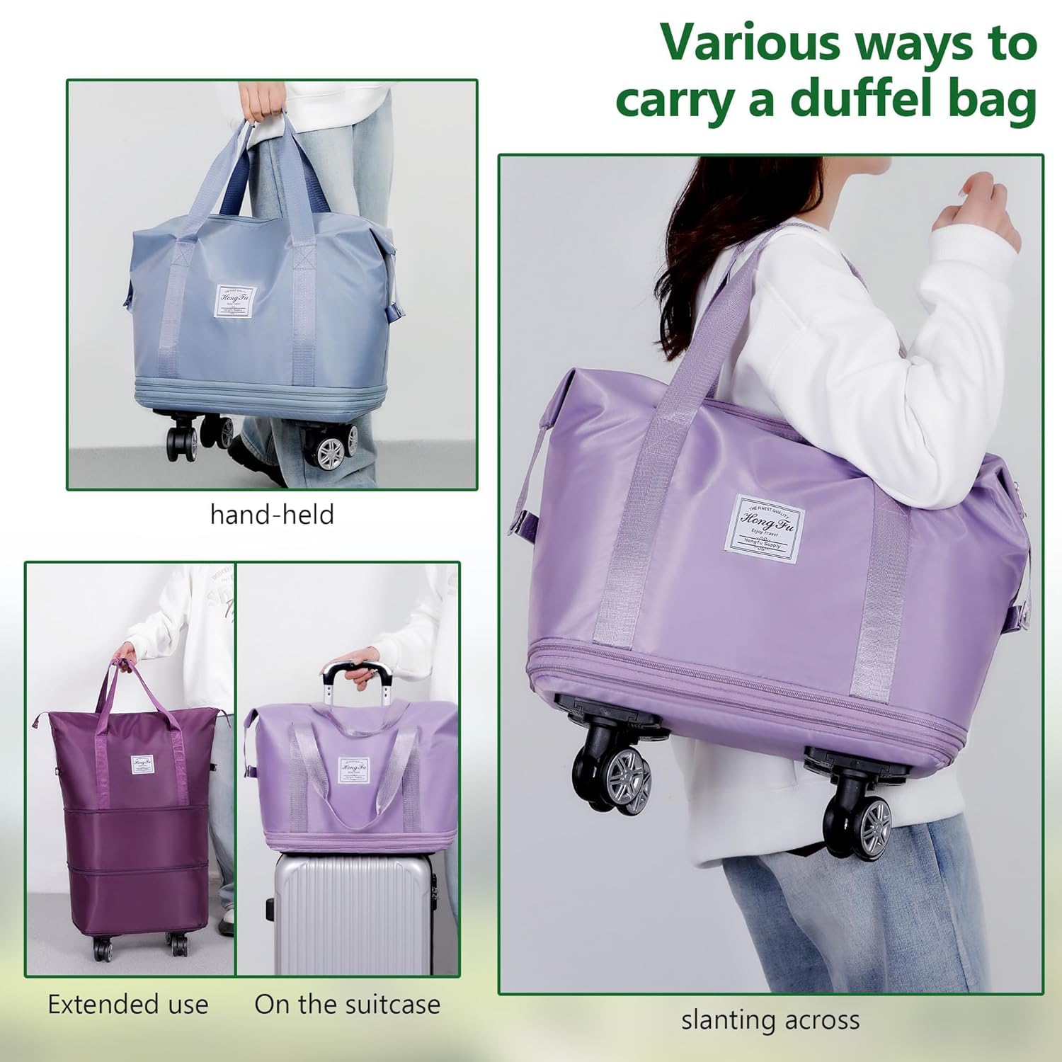 Grab Smart Expandable Suitcase, Folding Travel Bag with Wheels, Weekender Travel Bag for Carry-On, Tote Bag with Storage Space,Short Trips, Fitness, Light