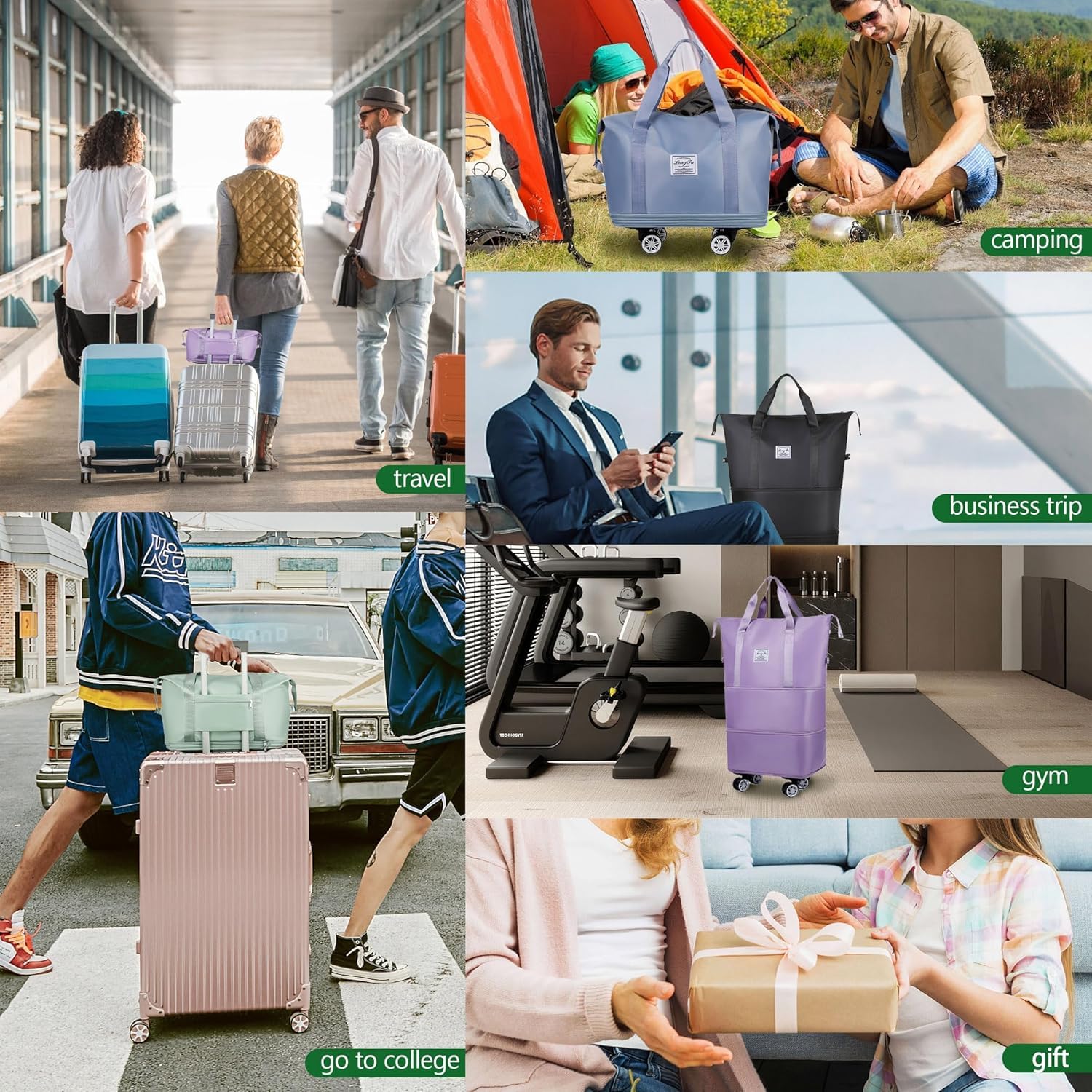 Grab Smart Expandable Suitcase, Folding Travel Bag with Wheels, Weekender Travel Bag for Carry-On, Tote Bag with Storage Space,Short Trips, Fitness, Light