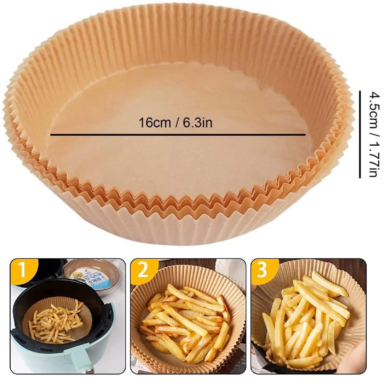 Buy Air Fryer Disposable Baking Cups, Non-Stick, Paper Liner, Oil-Proof Water-Proof Cooking Baking Roasting Food Paper for Air Fryer Steamer Microwave Oven (50pc) Online at Dmark