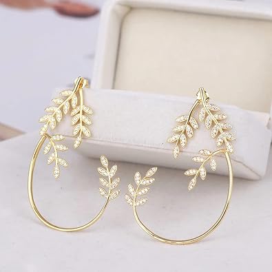 Luxury Leaf Shape Butterfly Clip No Piercing Earrings Female Crystal Tassel Ear Clip Sparkling Zircon Fashion Jewelry Accessories