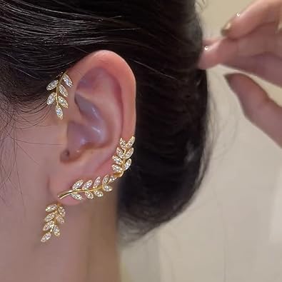 Buy Luxury Leaf Shape Butterfly Clip No Piercing Earrings Female Crystal Tassel Ear Clip Sparkling Zircon Fashion Jewelry Accessories Online at Dmark