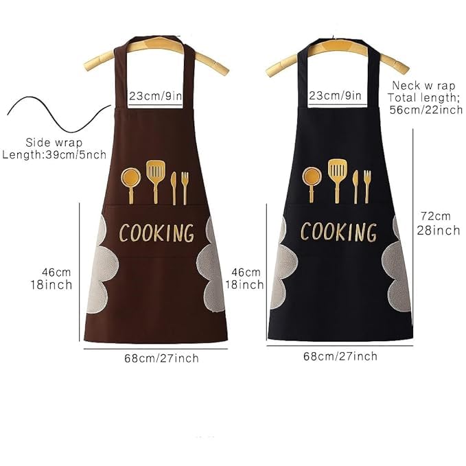 Apron for Kitchen Cooking Waterproof Apron for Women Men with Pockets and Side Coral Velvet for Wiping Hands Towel Grill Cooking