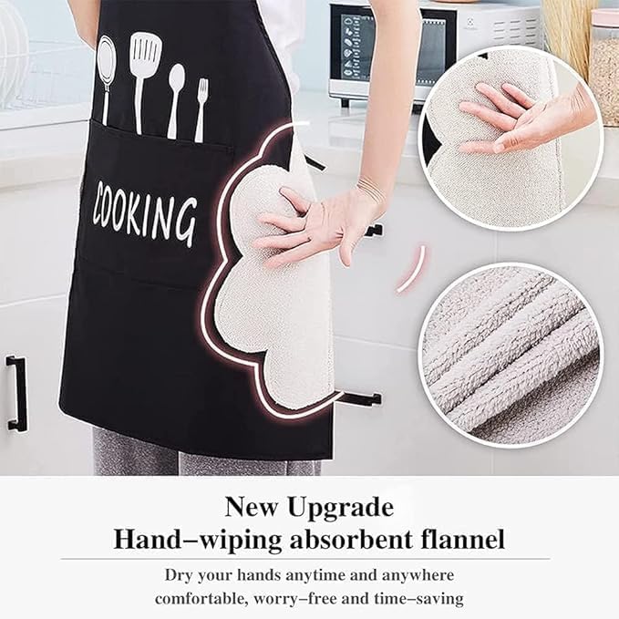 Apron for Kitchen Cooking Waterproof Apron for Women Men with Pockets and Side Coral Velvet for Wiping Hands Towel Grill Cooking