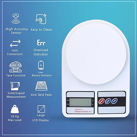 Weight Machine for Kitchen, Digital Scale with LCD Display, Scale for Home Baking, Cooking & Balance Diet. Weighing Machine with capacity 10Kg with back light