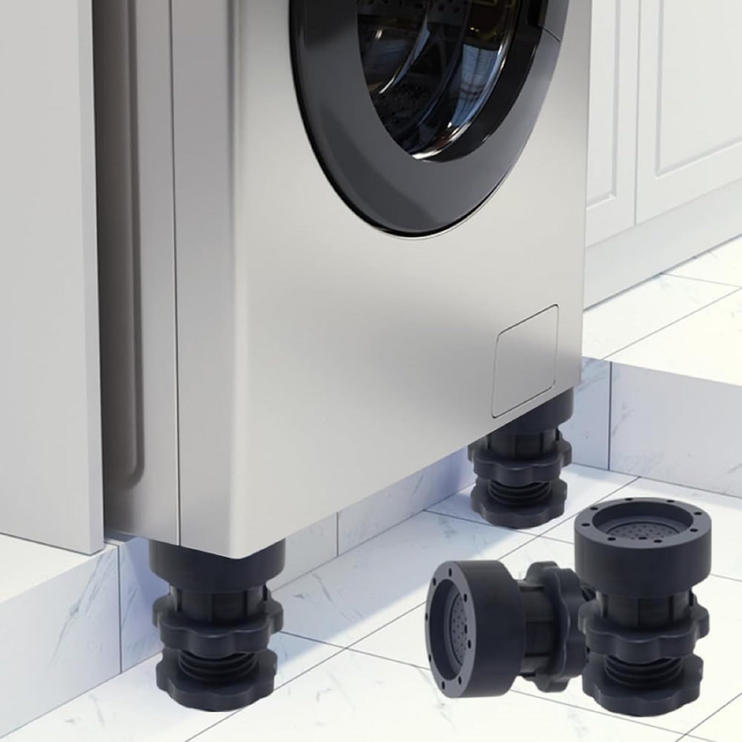 Washing Machine Anti Vibration Pads Height Adjustable Anti Slip Support Stand 4 Pieces for Washing Machine Refrigerator Furniture Base with Suction Cup(Set of 4)