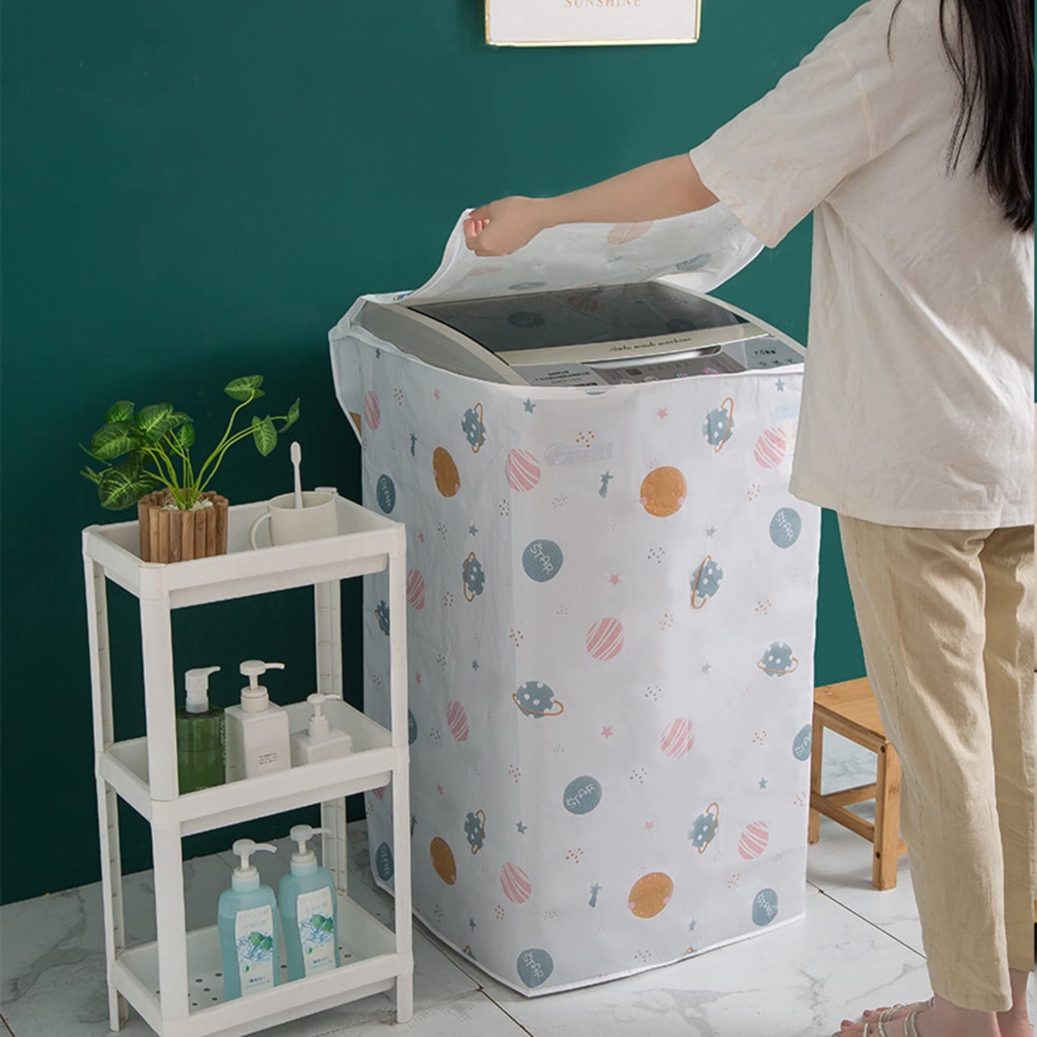 Washing Machine Top Cover For Top Load,Anti-Stain Waterproof Washer And Dryer Covers,57*56*84 Cm (Top Loading,Pattern May Vary)