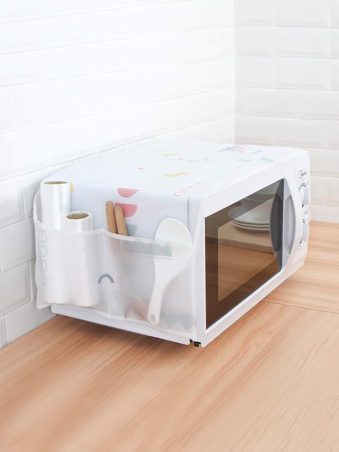 Dustproof Microwave Oven Cover with 2 Pockets Waterproof Greaseproof Oil Proof Oven Cover 85 x 35 cm