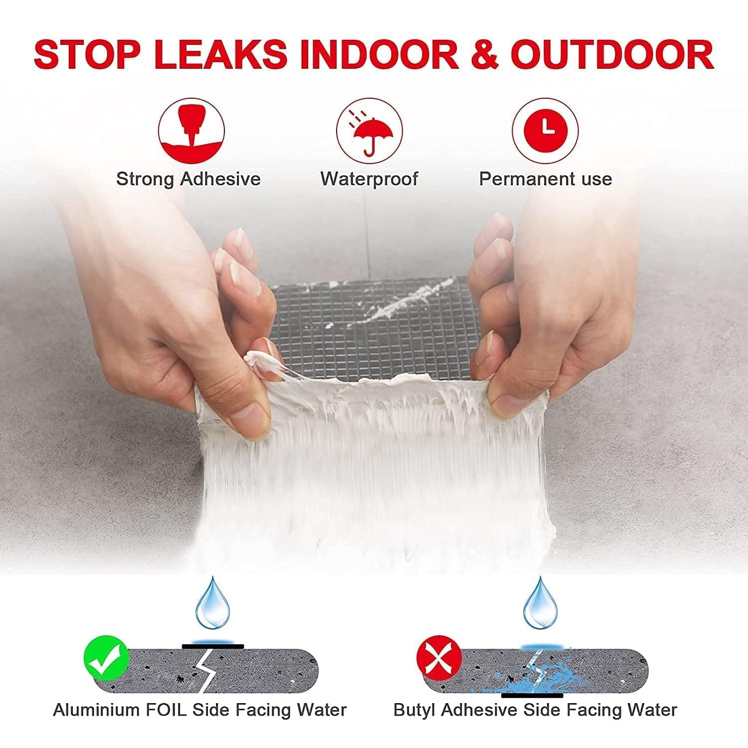 Super Strong Waterproof Butyl Tape for Leakage Repair – Self Adhesive Heavy Duty Aluminum Foil Tape for Roof Waterproofing, Water Leakage, Pipe, Wall & Tank Sealing
