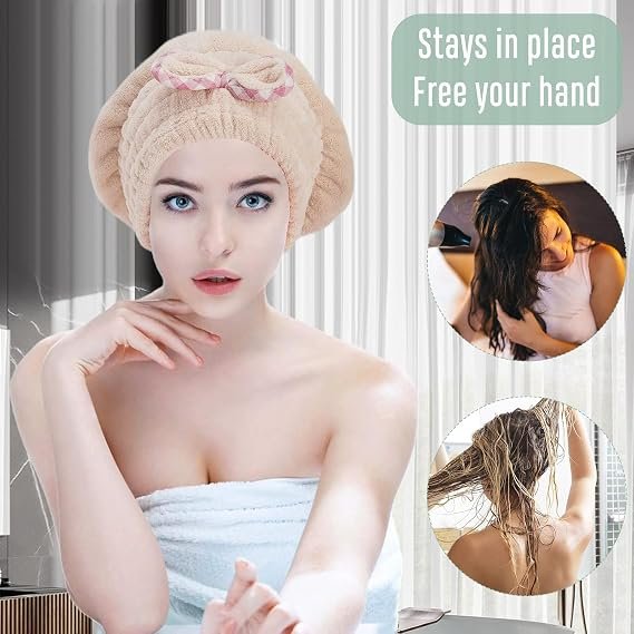 Microfiber Hair Drying Cap,Hair Towel Cap,Fast Coral Velvet Hair Drying Towel with Bow-Knot,Quick Dry