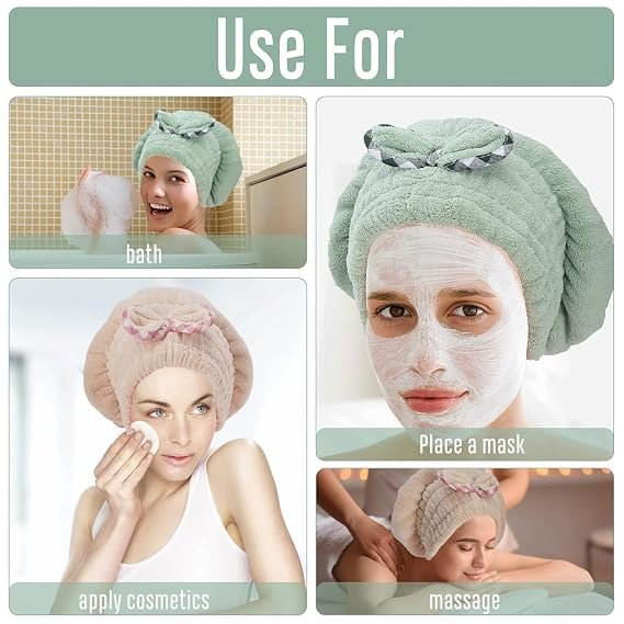 Microfiber Hair Drying Cap,Hair Towel Cap,Fast Coral Velvet Hair Drying Towel with Bow-Knot,Quick Dry
