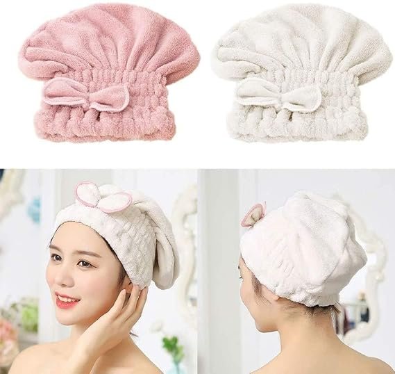 Buy Microfiber Hair Drying Cap,Hair Towel Cap,Fast Coral Velvet Hair Drying Towel with Bow-Knot,Quick Dry Online at Dmark