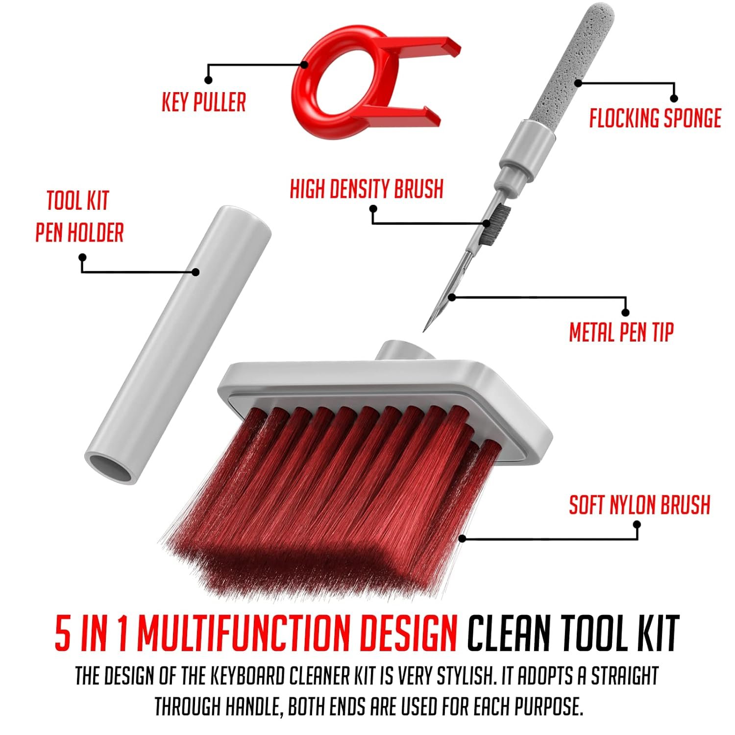 5-in-1 Multi-Function Laptop Cleaning Brush/Keyboard Cleaning kit/Gadget Cleaning kit Gap Duster Key-Cap Puller for Laptop, Keyboard and Earphones(Multi Colour)