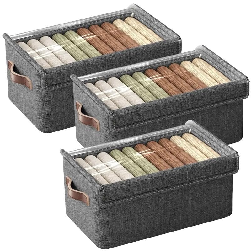 Buy Storage Box Foldable Non Woven Cloth Organizer with Lid Breathable Fabric Washable Wardrobe Storage Bin with Reinforced Handles Clothes Organizer Grey Pack of 1 Online at Dmark