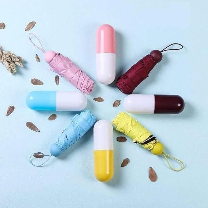 Mini Capsule Umbrella Waterproof & WindProof Ultra UV Light Protective Compact & Small Umbrella With Cute Capsule Case