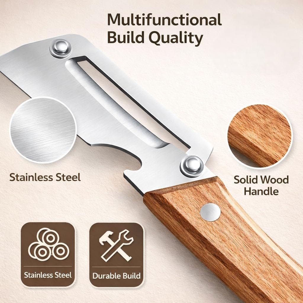 Premium Vegetable Peeler with Wooden Handle Heavy Duty Stainless Steel, 2-in-1 Dual Blade Design, Sharp Swivel, for Potato, Cucumber, Carrot & Fruit Peeling