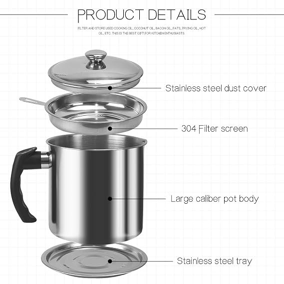 Stainless Steel Oil Storage Can with Strainer and Coasters Tray