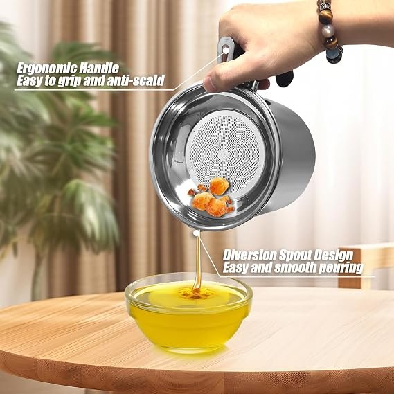 Stainless Steel Oil Storage Can with Strainer and Coasters Tray