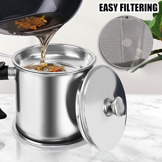 Stainless Steel Oil Storage Can with Strainer and Coasters Tray