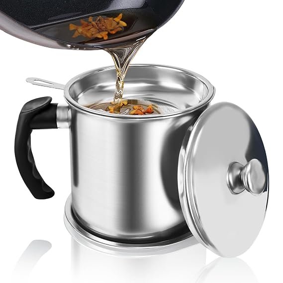 Buy Stainless Steel Oil Storage Can with Strainer and Coasters Tray Online at Dmark