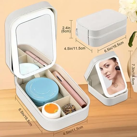 LED Makeup Mirror with Light, Portable Leather Case, Touch Control, 3 Light Modes