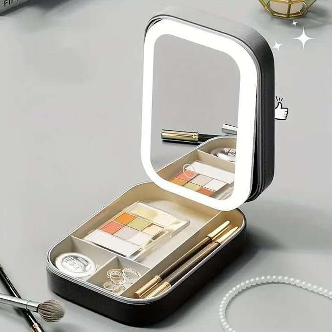 LED Makeup Mirror with Light, Portable Leather Case, Touch Control, 3 Light Modes