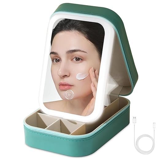 Buy LED Makeup Mirror with Light, Portable Leather Case, Touch Control, 3 Light Modes Online at Dmark